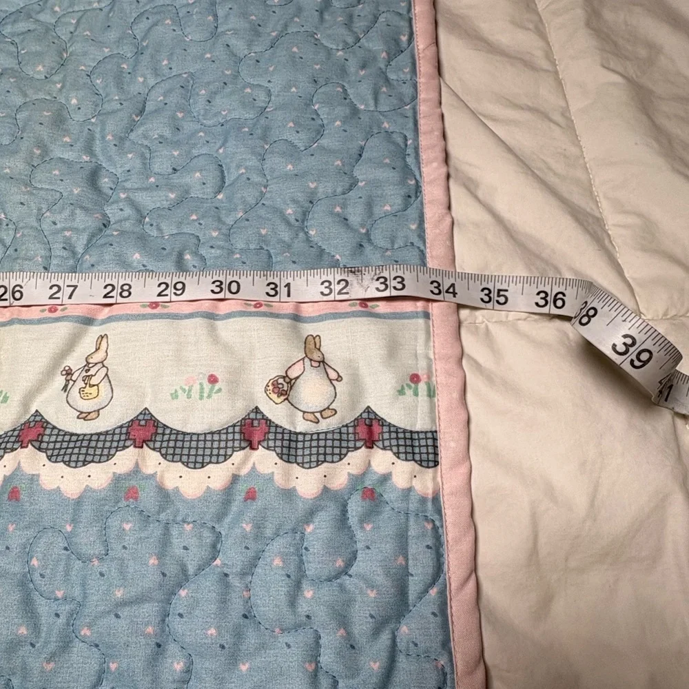 Adorable Pink and Baby Blue Quilted Bunny Trim Baby Blanket